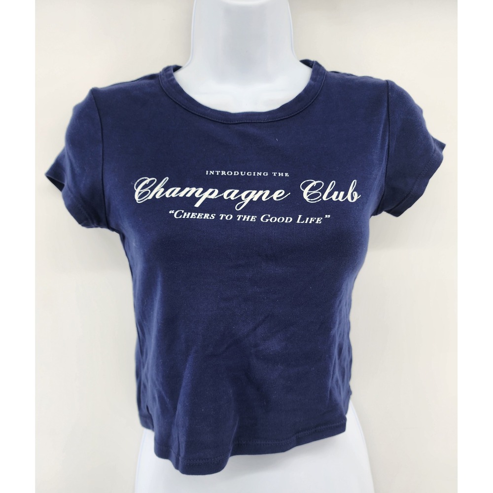 Altar'd State‎ Champagne Club Graphic Baby Tee Navy Blue XS